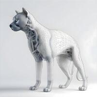 león con corona sentado en blanco antecedentes. 3d representación., ai generativo imagen foto