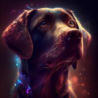 Digital painting of a Labrador Retriever with a firework effect., Image photo