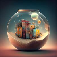 Fantasy world in a glass ball. 3d rendering, 3d illustration., Image photo