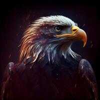 Bald Eagle with fire and smoke on dark background. 3d rendering, Image photo