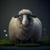 Sheep on the prairie in the evening. 3d rendering, Image photo