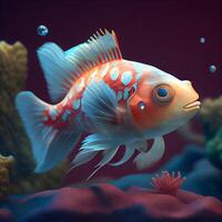 Goldfish. 3d render illustration on a dark blue background., Image photo