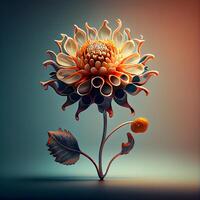 Dahlia flower on a dark background. 3d illustration., Image photo