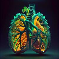 Human lungs anatomy on dark background. 3D illustration. Medical concept., Ai Generative Image photo