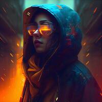 Fantasy portrait of a girl in a raincoat and glasses., Image photo