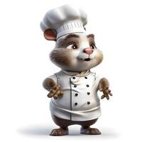 3D rendering of a cute rat chef isolated on white background., Image photo