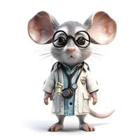 Cute mouse doctor with stethoscope and glasses, 3d rendering, Image photo