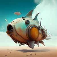 fantasía pescado en el desierto. 3d prestar. conceptual ilustración., ai generativo imagen foto