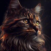 Portrait of a Maine Coon cat with orange eyes and long tail., Ai Generative Image photo