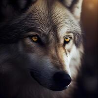 Portrait of a wolf with yellow eyes. Toned image., Image photo