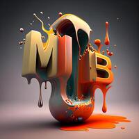 3d illustration of 3d CMYK color lettering with splashes and drops, Image photo