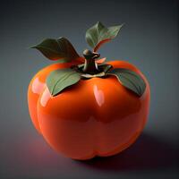 Ripe persimmon on a dark background. 3d illustration, Image photo