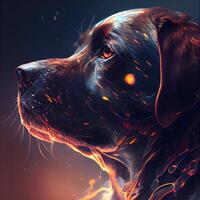 Digital illustration of a Labrador Retriever dog with fire effect., Image photo