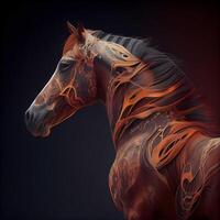 Horse portrait with fire effect on dark background. 3D rendering, Image photo