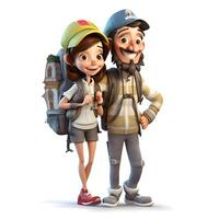 Couple of tourists with suitcases and map. Travel concept., Ai Generative Image photo