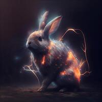 Fantasy image of a rabbit with a fire in the background., Image photo