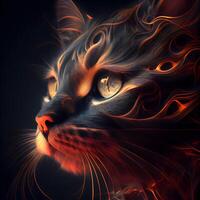 Fantasy cat with fire in the eyes. 3D illustration., Image photo