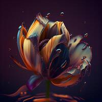 Beautiful water lily flower on dark background. 3d render, Image photo