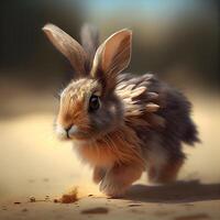 Rabbit on the background of the summer landscape. 3d rendering, Image photo