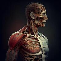 3d prestados médicamente preciso ilustración de el masculino circulatorio sistema y esqueleto, ai generativo imagen foto