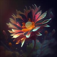 3d rendering of abstract flower in dark space with stars and light effects, Image photo