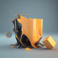 3d rendering of abstract liquid shape with black and orange colors., Image photo