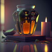 3d rendering of a kerosene lamp on a dark background, Image photo