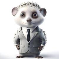 Cute raccoon in a suit and tie on a white background, Image photo