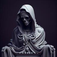 3d rendering of an old statue of a woman with a skull, Image photo