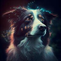 Portrait of a Bernese mountain dog on dark background. Digital painting., Image photo