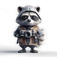 Raccoon photographer with a camera in his hand. 3d illustration, Image photo