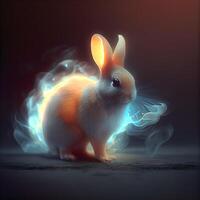 Rabbit in a smoke on a dark background. 3d rendering, Image photo