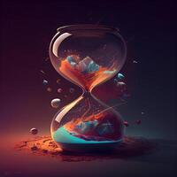 vistoso resumen antecedentes con reloj de arena. 3d hacer ilustración., ai generativo imagen foto