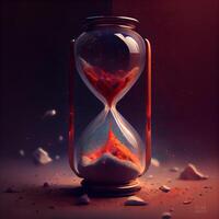 Hourglass with flowing sand. Time passing concept. 3D rendering, Image photo