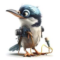 Cartoon crow with a camera on a white background. 3d illustration, Image photo