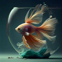 Gold fish in a round aquarium with goldfish. 3d rendering, Image photo