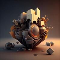 3d illustration of abstract geometric composition with city in the center., Image photo