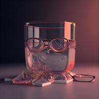 Glass of whiskey with ice cubes and glasses. 3D illustration., Image photo
