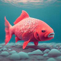 Red fish on the bottom of the sea. 3D illustration., Image photo