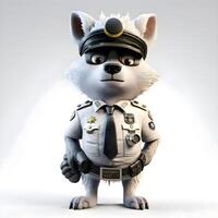 3d rendering of a cute little wolf as a police officer., Image photo