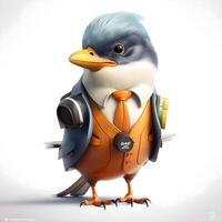 Funny cartoon bird with headphones. illustration. Isolated on white., Image photo