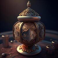 3d illustration of Ramadan Kareem background with kerosene lamp, Image photo