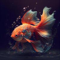 Goldfish in water. Beautiful aquarium fish. 3d rendering., Image photo