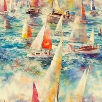 Seamless Tile of Sail Boat Theme Abstract Background - . photo