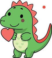 green and red dinosaur with red heart vector