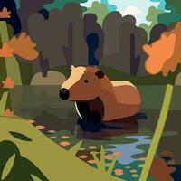 capybara in water natural scenery vector