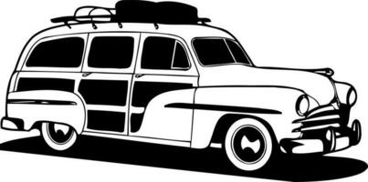 classic woodie car in black and white vector