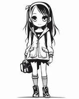 Anime girl black and white vector
