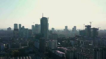 Aerial hyper lapse of Warsaw business center at night video