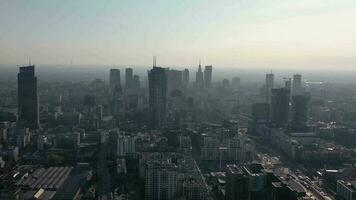 Aerial hyper lapse of Warsaw business center at night video